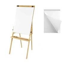 Conj Cavalete Porta Bloco Flip Chart Com Quadro Branco Pinus Natural Altura Ajustável 1,63 ou 1,72 Metros 2510 Souza + Bloco Flip Chart 50 Folhas