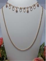 Conj. Choker E Colar Folheado A Ouro Bolinha Perola