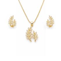 Conj. Colar e brinco folhas cravejadas 18mm - Banhado em ouro 18k Conj. Colar e brinco folhas cravejadas 18mm - Banhado em ouro 18k
