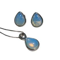 Conj. Colar E Brinco Pedra Opalina Ródio Branco Lizzy Fatin Conj. Colar E Brinco Pedra Opalina Ródio Branco Lizzy Fatin