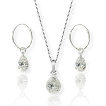 Conj. Colar Gota Azul E Brinco Argola Gota Azul Prata 925 Conj. Colar Gota Azul E Brinco Argola Gota Azul Prata 925