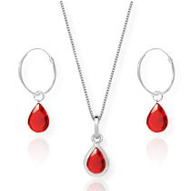 Conj. Colar Gota Azul E Brinco Argola Gota Azul Prata 925 Conj. Colar Gota Azul E Brinco Argola Gota Azul Prata 925