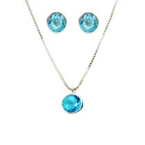 Conj.Colar Ping. Brinco Ponto Luz Zirconia Azul 5mm Prata Legitima 925 Conj.Colar Ping. Brinco Ponto Luz Zirconia Azul 5mm Prata Legitima 925
