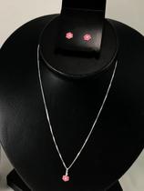 Conj. Colar Ping. Par Brinco Infantil Prata Pura 925 Flor