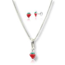 Conj. Colar Ping. Par Brinco Infantil Prata Pura 925 Morango Conj. Colar Ping. Par Brinco Infantil Prata Pura 925 Morango