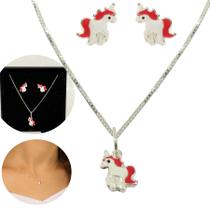 Conj.Colar Pingente Brinco Infantil Prata Pura 925 Unicornio Conj.Colar Pingente Brinco Infantil Prata Pura 925 Unicornio