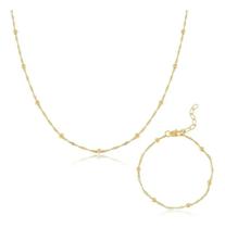 Conj Colar Pulseira Bolinha Delicado Banhado