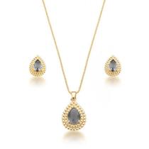 Conj. Colar veneziana 45cm e brinco gota pontilhada cristal - Banhado em ouro 18k Conj. Colar veneziana 45cm e brinco gota pontilhada cristal - Banhado em ouro 18k