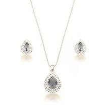 Conj. colar veneziana 45cm e brinco gota pontilhada cristal - Banhado em prata 925 Conj. colar veneziana 45cm e brinco gota pontilhada cristal - Banhado em prata 925