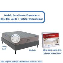 Conj.Colchão Ortobom Airtech Spring Pocket Casal + Base Box 138x188x65 + Protetor de Colchão Impermeável Tecido e Cor:Su