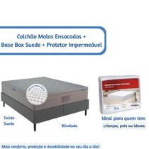 Conj.Colchão Ortobom Airtech Spring Pocket Queen + Base Box 158x198x65 + Protetor de Colchão Impermeável Tecido e Cor:Su
