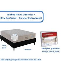 Conj.Colchão Ortobom Airtech Spring Pocket Queen + Base Box 158x198x65 + Protetor de Colchão Impermeável Tecido e Cor:Su
