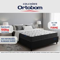 Conj.Colchão Ortobom Iso 100 D33 Casal + Base Box 138x188x58 Tecido e Cor:Suede Preto