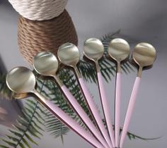 Conj. Colher p/sobremesa 13cm 6pç aço inox opera champanhe/rosa lyor