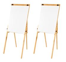CONJ Com 2 CAVALETES Para Flip Chart Com Porta Bloco Com Quadro Branco Estrutura Madeira Pinus Natural Ajustável 1,63 ou 1,72 Metros Referência 2510 S