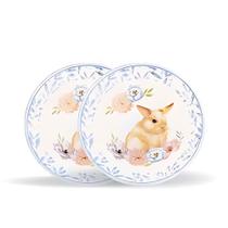 Conj com 2 prato sobremesa coelho aquarela