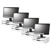 Conj com 4 Suportes Para Monitor em MDF Branco com 2 Gavetas Brancas Souza Referência 3340