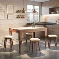 Conj. Compact Mesa Extensível Impressão Mel/Off 4 Banqueta Estofada em Madeira Maciça