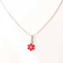 Conj. Corrente E Pingente Infantil Prata Pura 925 Flor Rosa Conj. Corrente E Pingente Infantil Prata Pura 925 Flor Rosa