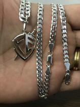 Conj. Corrente Pulseira Prata 925 Grumet 70cm Ping Fé Conj. Corrente Pulseira Prata 925 Grumet 70cm Ping Fé