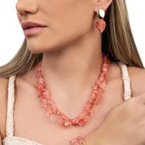 Conj cristal cherry 39+7cm bahando ouro 18k