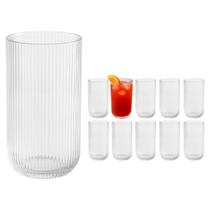 Conj De 10 Copos De Vidro Canelado Frisado 450ml Transparente Conj De 10 Copos De Vidro Canelado Frisado 450ml Transparente