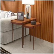 Conj de 2 Mesas Melin Nature com Pés Metal Cobre Decora Móveis Conj de 2 Mesas Melin Nature com Pés Metal Cobre Decora Móveis