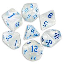 Conj. de 7 dados Iridescente - Branco com Azul - RPG