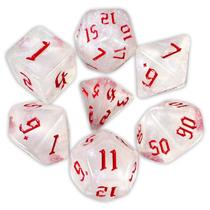 Conj. de 7 dados Iridescente - Branco com Vermelho - RPG