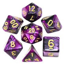 Conj. de 7 dados - Mesclado Roxo e Preto - RPG