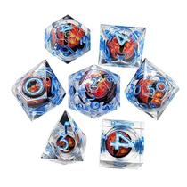 Conj. de 7 dados - Olhos de Dragão que Movimentam - Azul - RPG