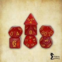 Conj. de 7 dados - Vermelho com branco Marmorizado - RPG