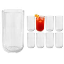 Conj De 8 Copos De Vidro Canelado Frisado 450ml Transparente