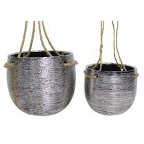 Conj. de cachepots de ceramica p/ parede prata com alca