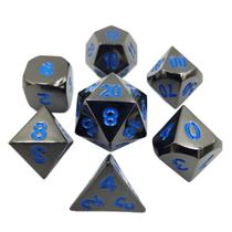 Conj. de dados Metálicos Chumbo com Azul - RPG Conj. de dados Metálicos Chumbo com Azul - RPG