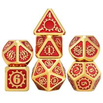 Conj. de dados Metálicos Vermelho com Dourado - RPG