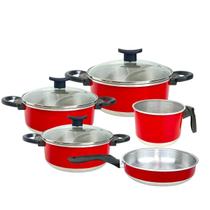 Conj de Panelas de Alumínio 5 Peças com Tampa de Vidro e Cabos Antitérmicos