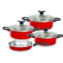 Conj de Panelas de Alumínio com 3 Caçarolas 22, 20 e 18cm e 1 Frigideira Vermelha