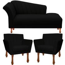 Conj Divã Recamier Sofá + 2 Poltronas Decorativa Iza Retro