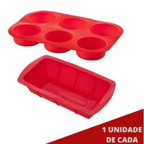 Conj Forma para Pães e Forma 6 Cupcake em Silicone Sortida