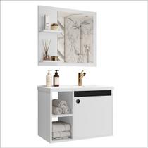 Conj Gab c/ Espelheira e Cuba para Banheiro 60cm Adonis Ofertamo Branco/Preto