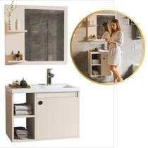 Conj Gabinete Banheiro 2 Nichos 60cm com Espelheira e Cuba