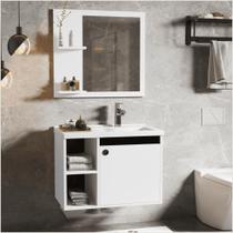 Conj Gabinete c/ Espelheira e Cuba para Banheiro Éden Branco com Preto Conj Gabinete c/ Espelheira e Cuba para Banheiro Éden Branco com Preto