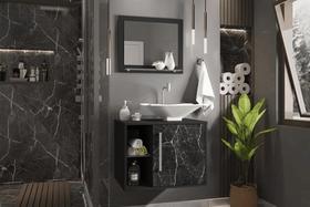 Conj Gabinete e Espelheira Baden p/ Banheiro Preto Fosco/Nero