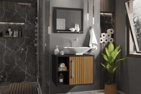 Conj Gabinete e Espelheira Baden p/ Banheiro Preto/Ripado