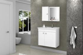 Conj Gabinete e Espelheira Munique p/ Banheiro Branco Conj Gabinete e Espelheira Munique p/ Banheiro Branco