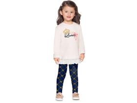 Conj. Infantil Blusão Moletom Com Babado E Legging Coroa Azul Marinho Mundi Menina 1 Ano