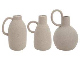Conj Kit 3 Mini Vasos Decorativos Cerâmica Boho Chic Contemporâneo Rústico Cinza Estilo Jarro Alça