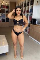 CONJ LINGERIE MINI CROPPED EM MICROFIBRA POLIAMIDA E RENDA Cor:PretoTamanho:P