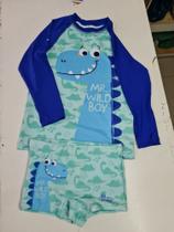 Conj masc Infantil Rio ondas, Tam 2, camisa longa Dinno proteção FPU 50+ com sunga